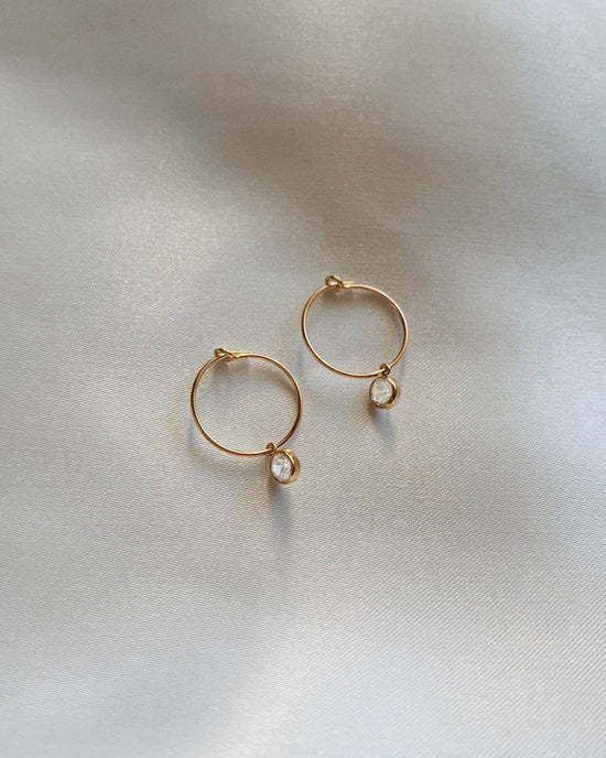 WHITE CZ HOOP EARRINGS- 14k Yellow Gold - The Littl - -