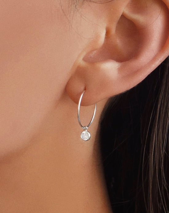 WHITE CZ HOOP EARRINGS- Sterling Silver - The Littl - -