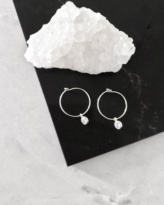 WHITE CZ HOOP EARRINGS- Sterling Silver - The Littl - -