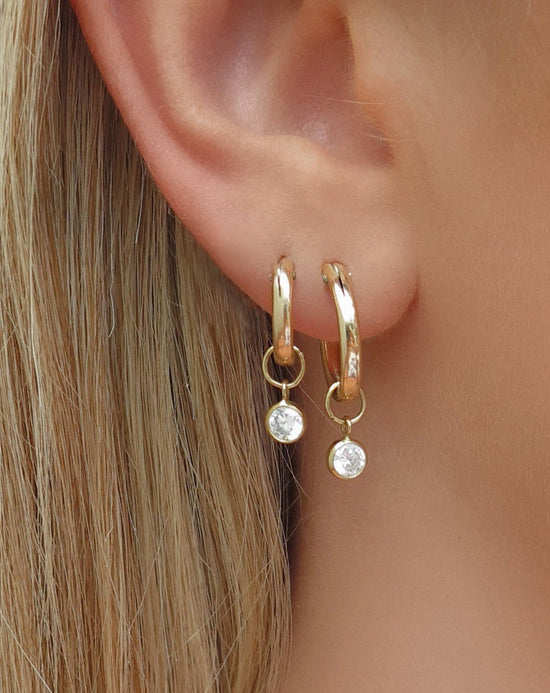 WHITE CZ THICK HOOP EARRINGS- 14k Gold - The Littl - 14k Yellow Gold Fill - 12mm