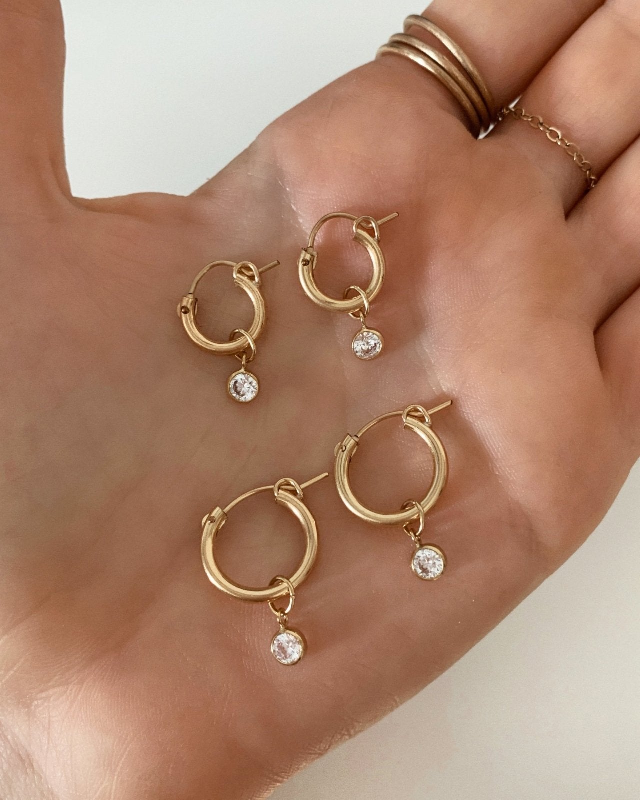 WHITE CZ THICK HOOP EARRINGS- 14k Gold - The Littl - 14k Yellow Gold Fill - 12mm