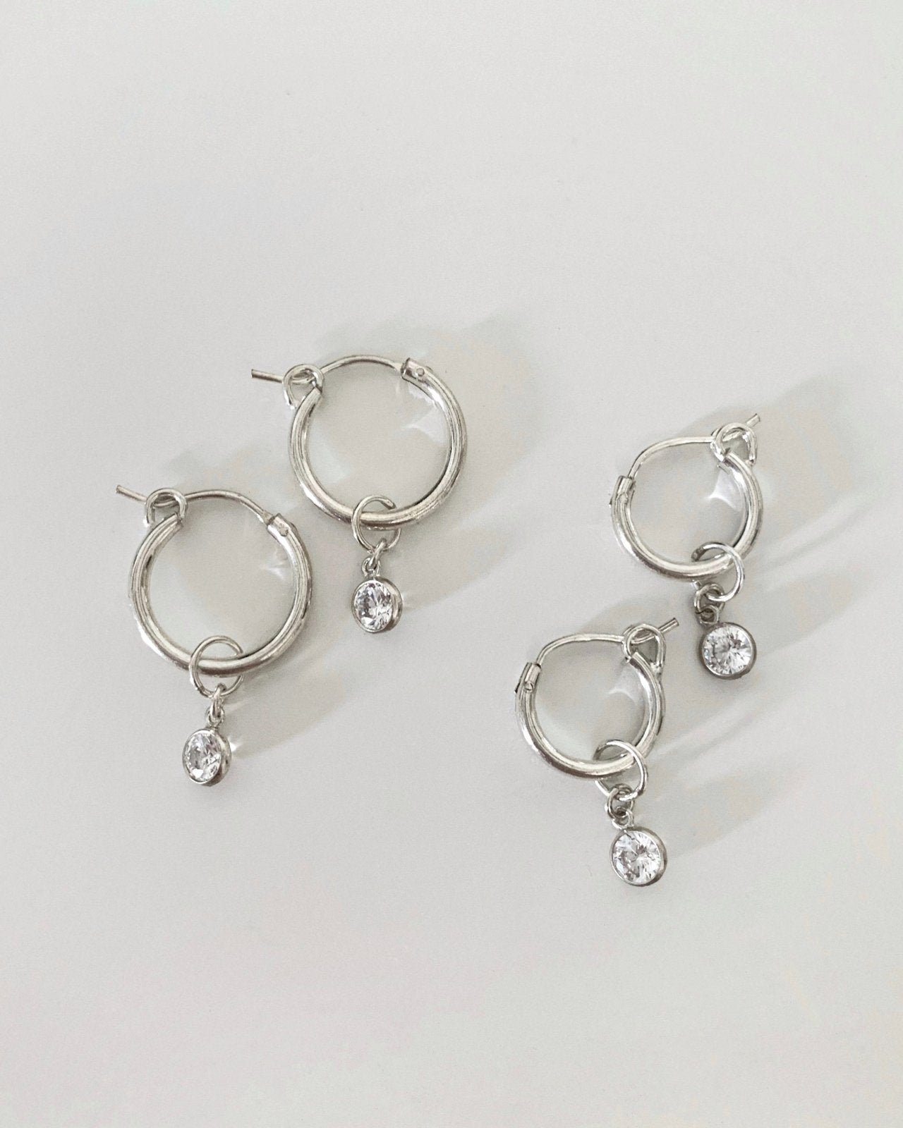 WHITE CZ THICK HOOP EARRINGS- Sterling Silver - The Littl - 12mm -