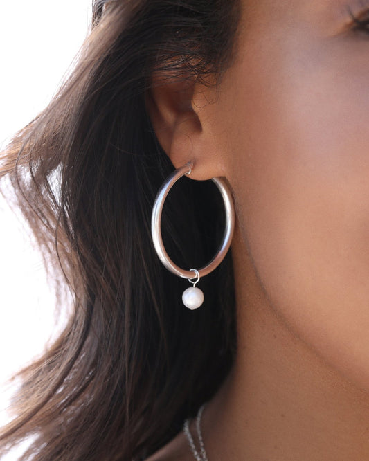 X-LARGE FRESHWATER PEARL DROP EARRINGS- Sterling Silver - The Littl - -