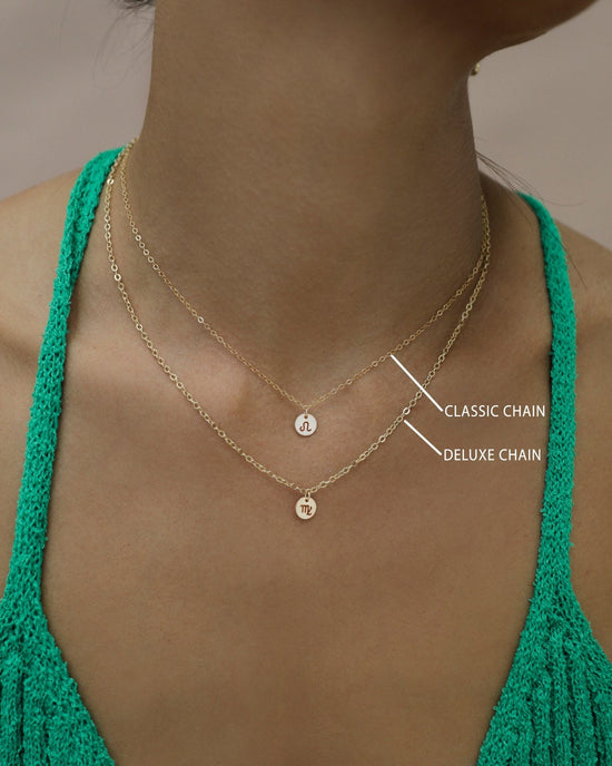 Load image into Gallery viewer, ZODIAC COIN NECKLACE- 14k Yellow Gold - The Littl - Deluxe Chain - 37cm (choker)
