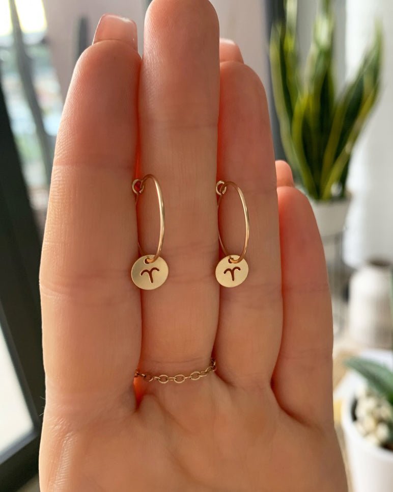 ZODIAC HOOP EARRINGS - The Littl - 14k Yellow Gold Fill -